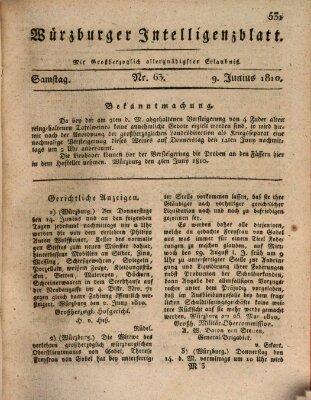 Würzburger Intelligenzblatt Samstag 9. Juni 1810