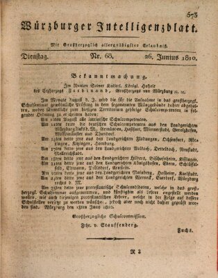 Würzburger Intelligenzblatt Dienstag 26. Juni 1810