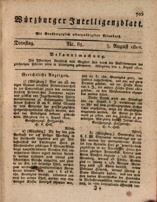 Würzburger Intelligenzblatt Dienstag 7. August 1810