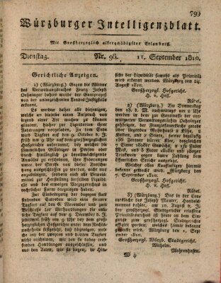 Würzburger Intelligenzblatt Dienstag 11. September 1810