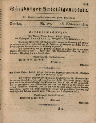 Würzburger Intelligenzblatt Dienstag 18. September 1810