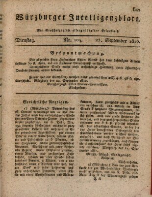 Würzburger Intelligenzblatt Dienstag 25. September 1810