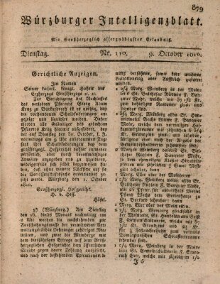 Würzburger Intelligenzblatt Dienstag 9. Oktober 1810