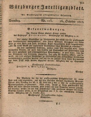 Würzburger Intelligenzblatt Dienstag 16. Oktober 1810