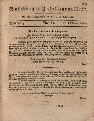 Würzburger Intelligenzblatt Donnerstag 18. Oktober 1810