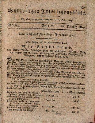 Würzburger Intelligenzblatt Dienstag 23. Oktober 1810