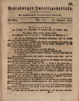 Würzburger Intelligenzblatt Dienstag 30. Oktober 1810