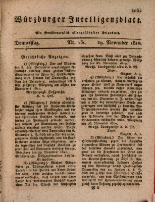 Würzburger Intelligenzblatt Donnerstag 29. November 1810