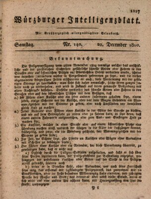 Würzburger Intelligenzblatt Samstag 22. Dezember 1810