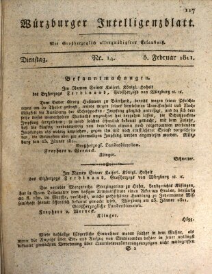 Würzburger Intelligenzblatt Dienstag 5. Februar 1811