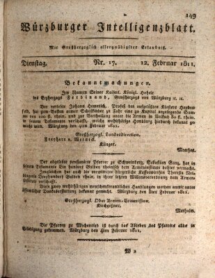 Würzburger Intelligenzblatt Dienstag 12. Februar 1811