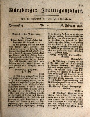 Würzburger Intelligenzblatt Donnerstag 28. Februar 1811