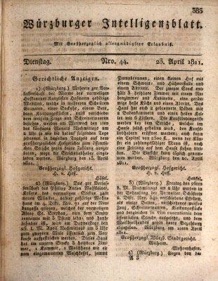 Würzburger Intelligenzblatt Dienstag 23. April 1811