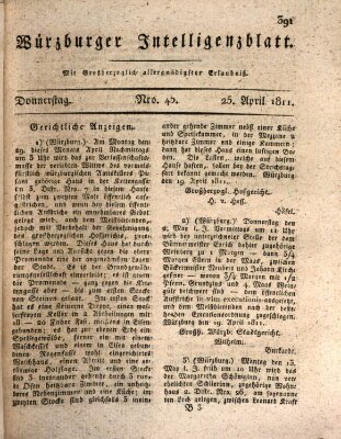 Würzburger Intelligenzblatt Donnerstag 25. April 1811