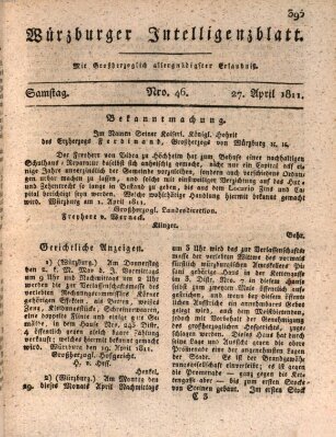 Würzburger Intelligenzblatt Samstag 27. April 1811