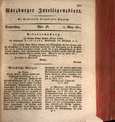 Würzburger Intelligenzblatt Donnerstag 2. Mai 1811