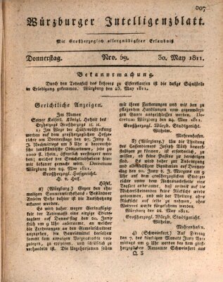 Würzburger Intelligenzblatt Donnerstag 30. Mai 1811