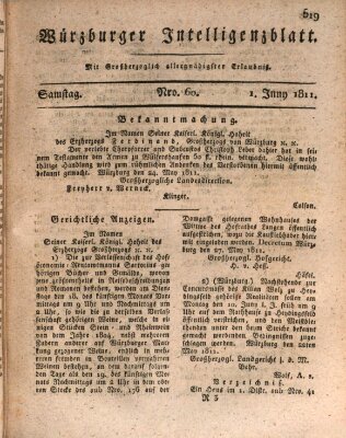 Würzburger Intelligenzblatt Samstag 1. Juni 1811