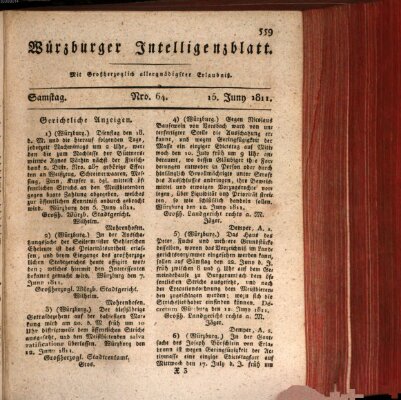 Würzburger Intelligenzblatt Samstag 15. Juni 1811