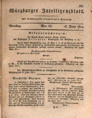 Würzburger Intelligenzblatt Dienstag 18. Juni 1811