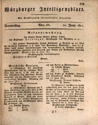 Würzburger Intelligenzblatt Donnerstag 20. Juni 1811