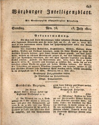 Würzburger Intelligenzblatt Samstag 13. Juli 1811