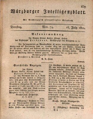 Würzburger Intelligenzblatt Dienstag 16. Juli 1811