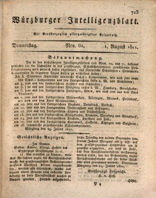 Würzburger Intelligenzblatt Donnerstag 1. August 1811