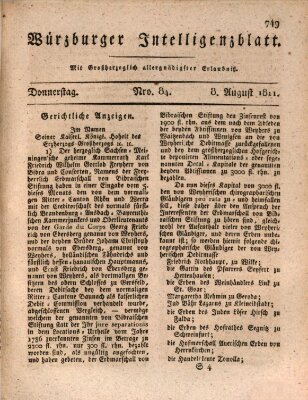 Würzburger Intelligenzblatt Donnerstag 8. August 1811