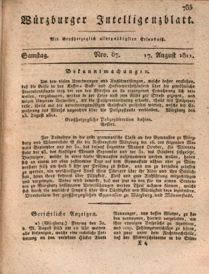 Würzburger Intelligenzblatt Samstag 17. August 1811