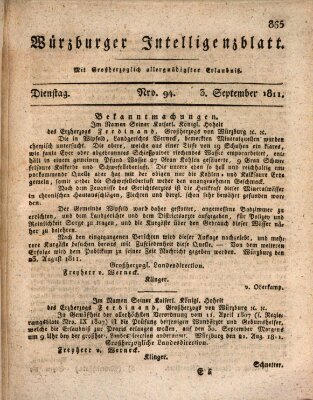 Würzburger Intelligenzblatt Dienstag 3. September 1811