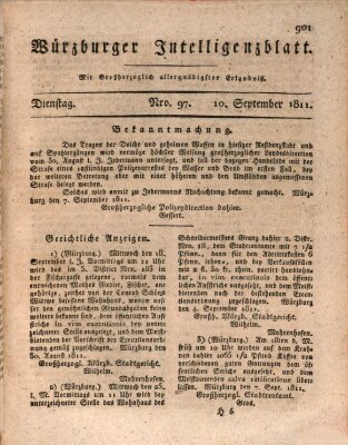 Würzburger Intelligenzblatt Dienstag 10. September 1811