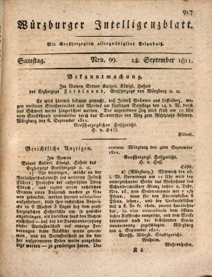 Würzburger Intelligenzblatt Samstag 14. September 1811