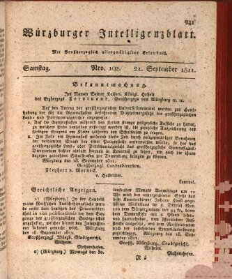 Würzburger Intelligenzblatt Samstag 21. September 1811