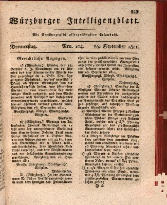 Würzburger Intelligenzblatt Donnerstag 26. September 1811