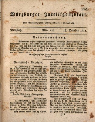 Würzburger Intelligenzblatt Dienstag 15. Oktober 1811