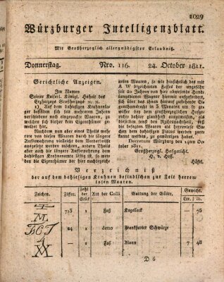 Würzburger Intelligenzblatt Donnerstag 24. Oktober 1811