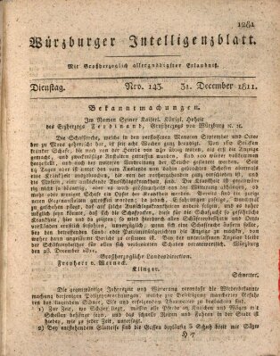 Würzburger Intelligenzblatt Dienstag 31. Dezember 1811