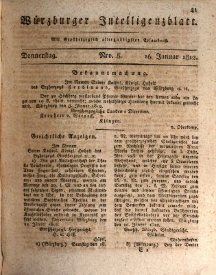 Würzburger Intelligenzblatt Donnerstag 16. Januar 1812