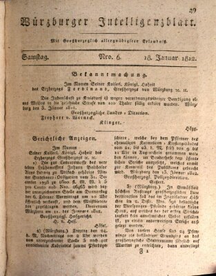 Würzburger Intelligenzblatt Samstag 18. Januar 1812