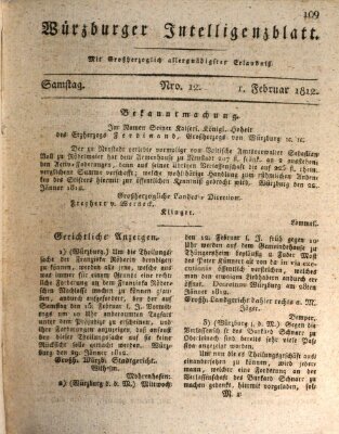 Würzburger Intelligenzblatt Samstag 1. Februar 1812