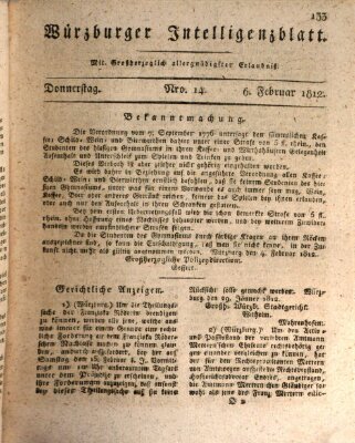 Würzburger Intelligenzblatt Donnerstag 6. Februar 1812