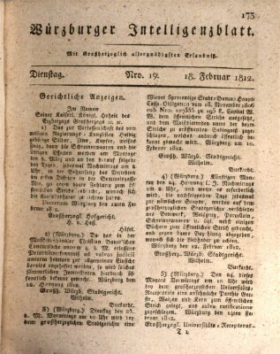 Würzburger Intelligenzblatt Dienstag 18. Februar 1812