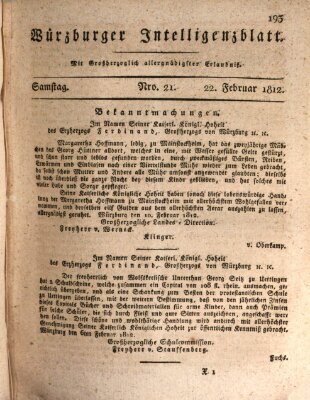 Würzburger Intelligenzblatt Samstag 22. Februar 1812