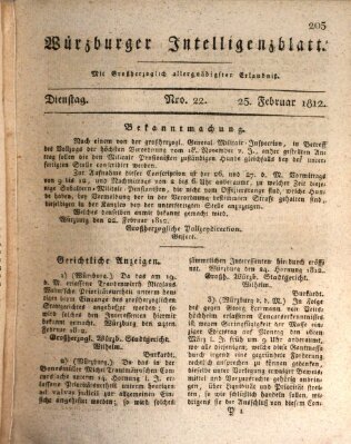 Würzburger Intelligenzblatt Dienstag 25. Februar 1812