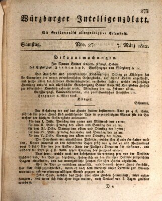 Würzburger Intelligenzblatt Samstag 7. März 1812