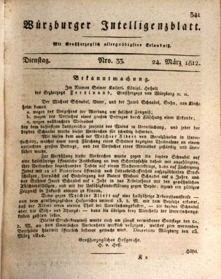 Würzburger Intelligenzblatt Dienstag 24. März 1812