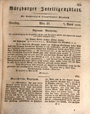 Würzburger Intelligenzblatt Dienstag 7. April 1812