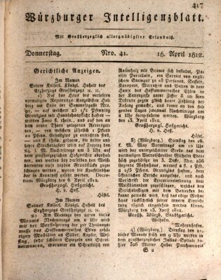 Würzburger Intelligenzblatt Donnerstag 16. April 1812