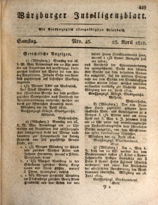 Würzburger Intelligenzblatt Samstag 25. April 1812